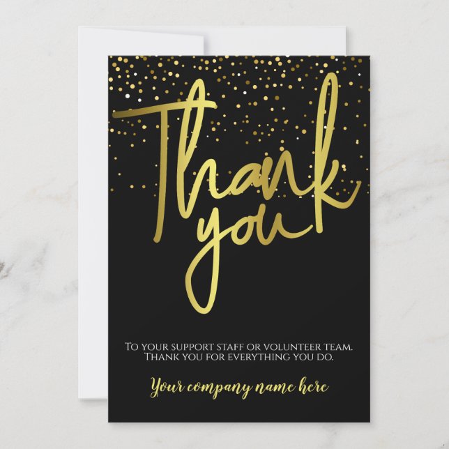 Corporate Black Gold Typography Thank You Card (Front)