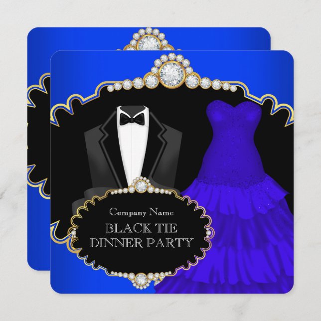 Corporate Black Tie Dinner Party Royal Blue Invitation (Front/Back)