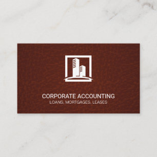 Corporate Building Icon   Leather Texture Business Card