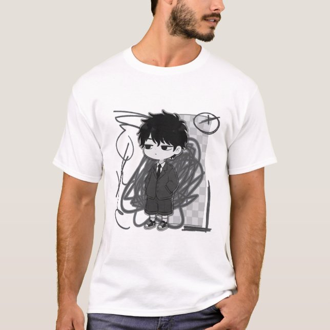 Corporate Burnout Relatable Chibi Boy Suit Illustr T-Shirt (Front)