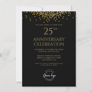 Corporate Business 25th Anniversary Black Gold  Invitation