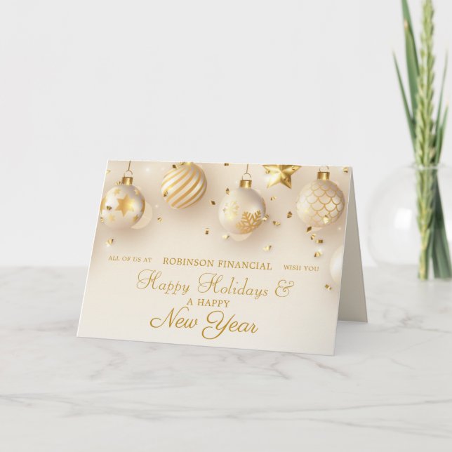 Corporate Business Christmas Gold Script Holiday Card (Front)