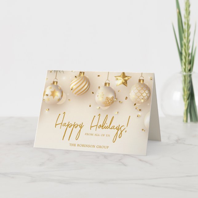 Corporate Business Happy Holidays Gold Script Holiday Card (Front)