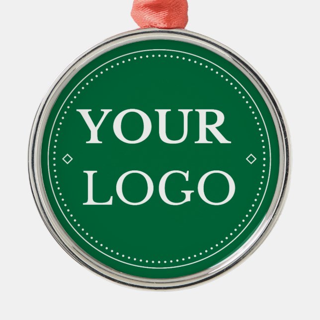 Corporate Business Logo Modern Green Christmas Metal Ornament (Front)