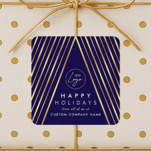 Corporate Business Logo Navy Gold Christmas Tree Square Sticker