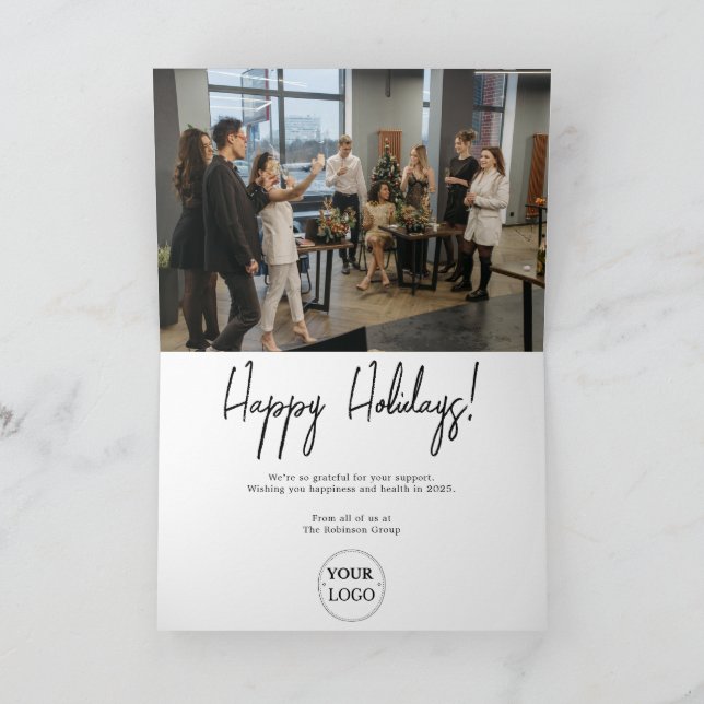 Corporate Business Logo Photo Christmas Holiday Card (Inside)