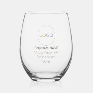 Corporate Business Logo Tagline Branding Elegant Stemless Wine Glass