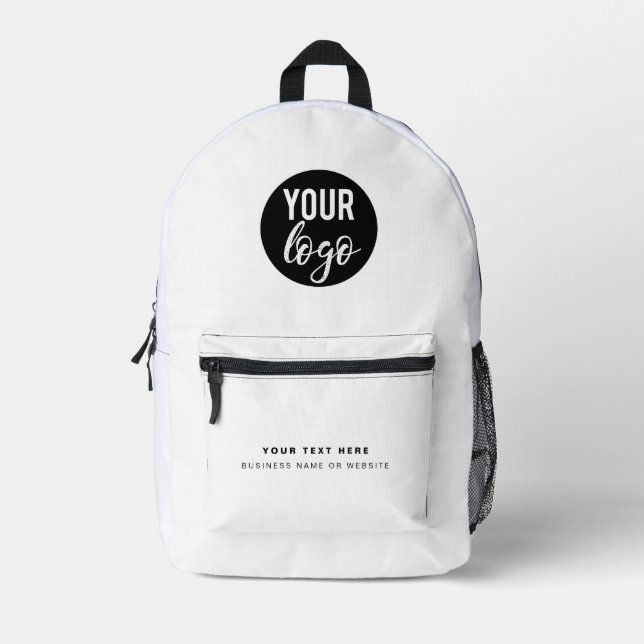 Corporate Business Logo White Minimalist Company Printed Backpack (Front)