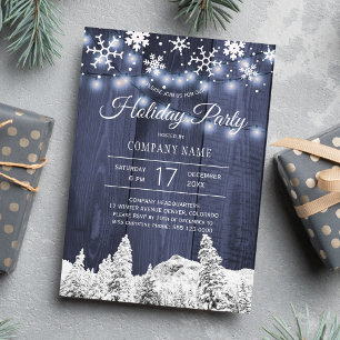 Corporate business snowflakes rustic holiday party invitation