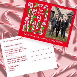 Corporate Candycanes CUSTOM PHOTO Christmas Holiday Postcard