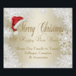 Corporate Christmas Beer Bottle Labels<br><div class="desc">Christmas beer bottle labels with red Santa hat and gold Merry Christmas and Happy New Year sentiment on a beautiful gold snowflake background. These fun Santa hat snowflake beer bottle labels are easily customised by simply adding the text of your choice in the font style you prefer. You can also...</div>