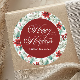 Corporate Christmas Greenery Poinsettia  Classic Round Sticker