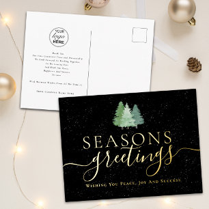 Corporate Christmas Greetings Business Logo Gold Foil Holiday Postcard