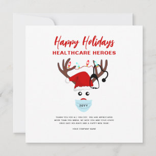 Corporate Christmas Healthcare Workers Reindeer Holiday Card