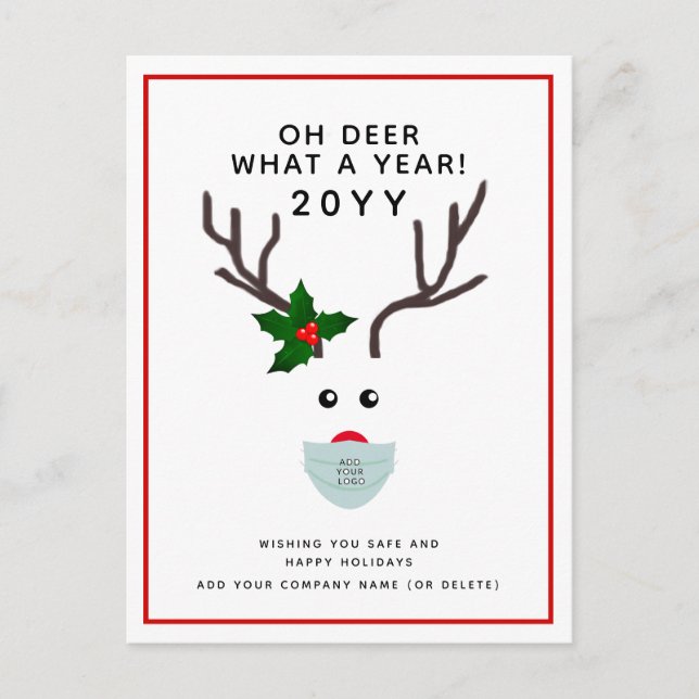 Corporate Christmas Logo Oh Deer Reindeer Holiday Postcard (Front)