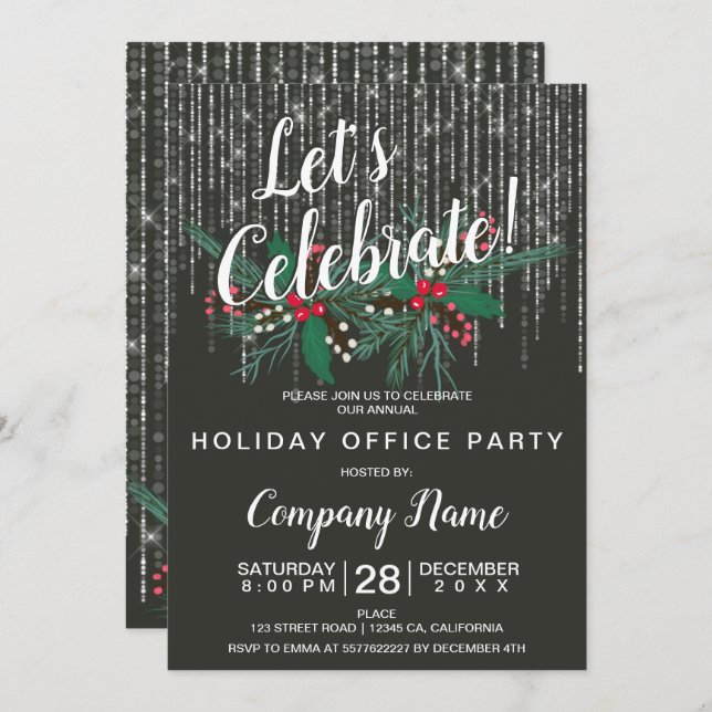 Corporate Christmas mistletoe string lights Invitation (Front/Back)