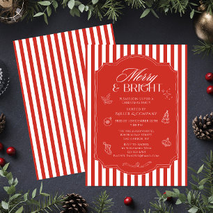 Corporate Christmas Party Red White Stripes Invitation
