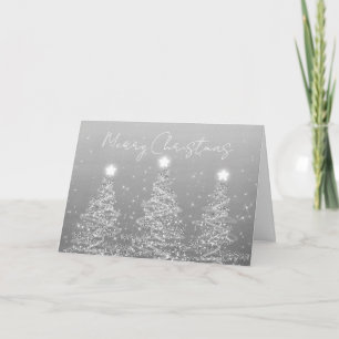 Corporate Christmas Sparkly Xmas Trees Silver  Holiday Card