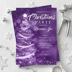 CORPORATE Christmas Tree Sparkle Purple Party Invitation