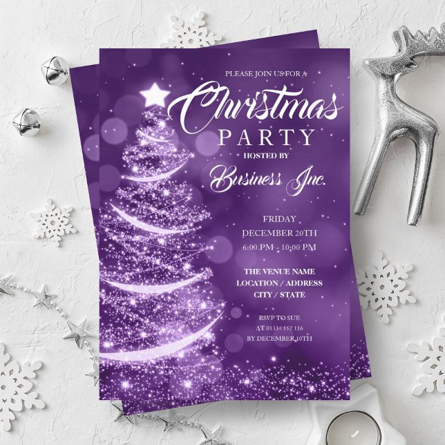 CORPORATE Christmas Tree Sparkle Purple Party Invitation (CORPORATE Christmas Tree Sparkle Purple Party Invitation)