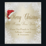 Corporate Christmas Wine Bottle Labels<br><div class="desc">Christmas wine bottle labels with red Santa hat and gold Merry Christmas and Happy New Year sentiment on a beautiful gold snowflake background. These fun Santa hat snowflake wine bottle labels are easily customised by simply adding the text of your choice in the font style you prefer. You can also...</div>