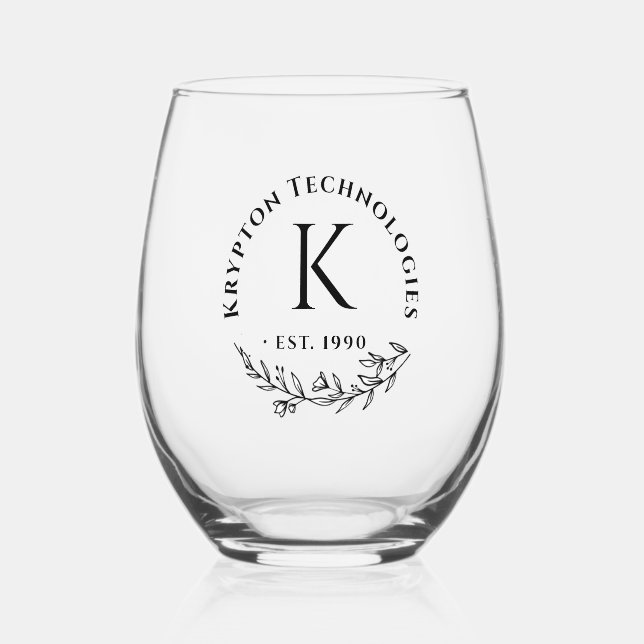 Corporate clients monogram Bulk gifts Stemless Wine Glass (Front)