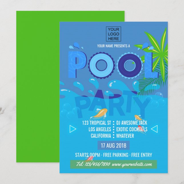 Corporate/Club Summer Pool Party Invitation (Front/Back)