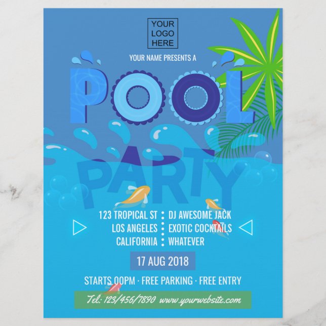 Corporate/Club Summer Pool Party Invitation Flyer (Front)