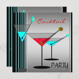 Corporate Cocktail Party Drinks Martini Blue Red Invitation