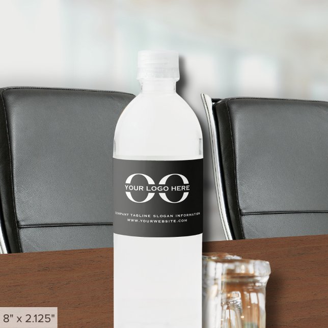 Corporate Company Business Logo Black Water Bottle Label (Creator Uploaded)