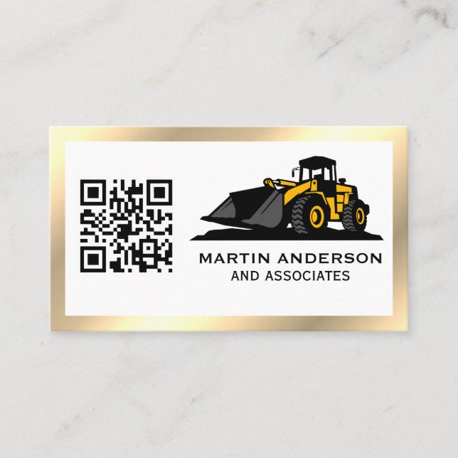 Corporate Construction | QR Code | Gold Metallic Business Card (Front)