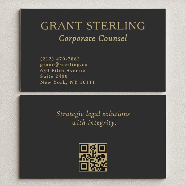 Corporate Counsel Minimal Black Gold QR Code  Business Card (Creator Uploaded)
