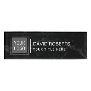 Corporate Custom Logo Modern Dark Marble Name Tag