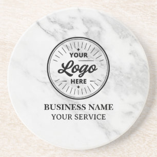 Corporate Custom Logo Modern White/grey Marble Coaster