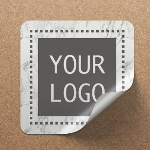 Corporate Custom Logo Modern White Marble Square Sticker