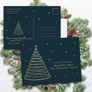 Corporate Dark Green & Gold Christmas Tree Holiday Postcard