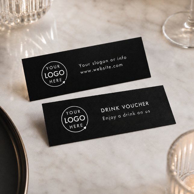 Corporate Drink Voucher | Black Event Logo Card (Sleek black company branded drinks vouchers for small business events & corporate launch parties)