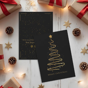 Corporate Elegant Black Gold Merry Christmas Tree Holiday Card