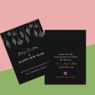 Corporate Elegant Black White Christmas New Year Holiday Postcard