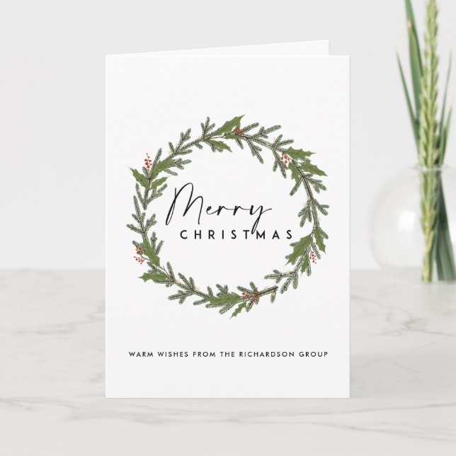 CORPORATE ELEGANT HOLLY BERRY WREATH CHRISTMAS CARD (Front)