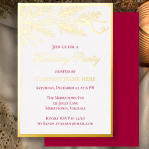 Corporate Elegant Red Botanical Holiday Party Gold