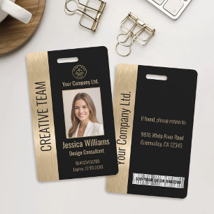 Corporate Employee Black Faux Brushed Gold ID Badge