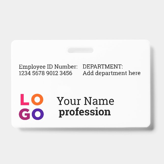 Corporate Employee Name, Title, Bar Code, Logo ID Badge (Front)