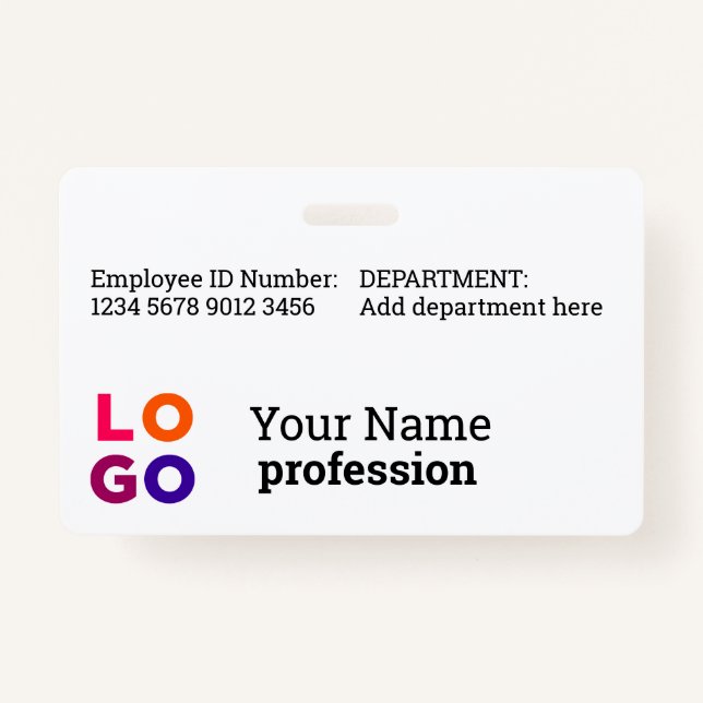 Corporate Employee Name, Title, Bar Code, Logo ID Badge (Front)
