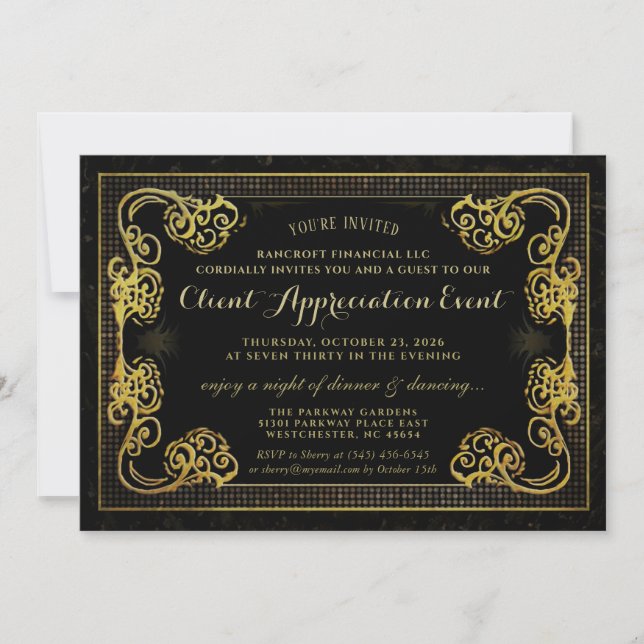 Corporate Event Gold & Black Fancy Border Invitation (Front)