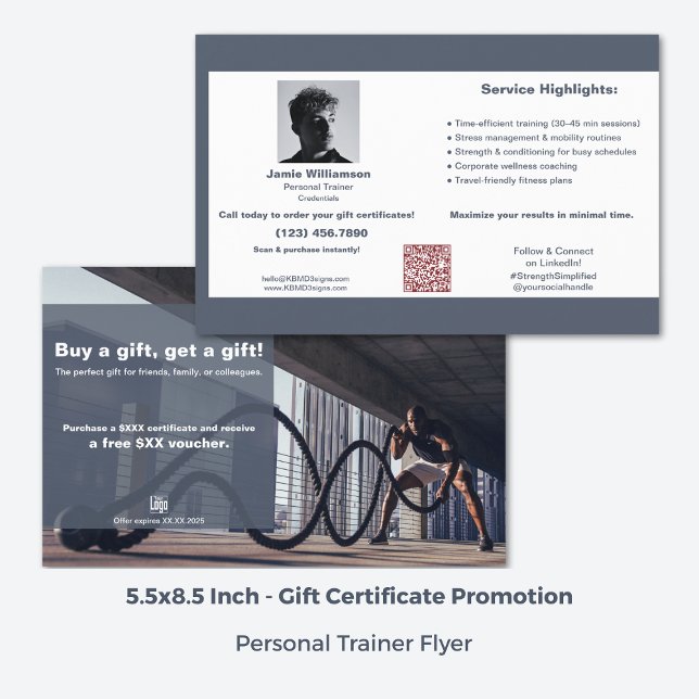 Corporate Fitness Gift Certificate Promotion Flyer (5.5x8.5 Inch, Corporate Fitness Gift Certificate Promotion Flyer, Grey, White, Red Accent)