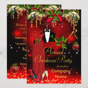 Corporate Formal Christmas Holiday Party Red  Invitation