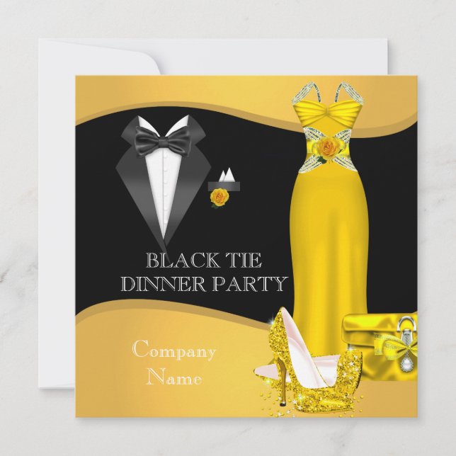 Corporate Formal Dinner Party Black Tie Yellow Invitation (Front)