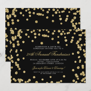 Corporate Fundraiser Dinner Gold Confetti Black Invitation