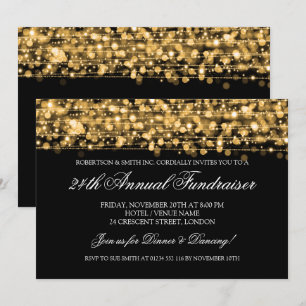 Corporate Fundraiser Gala Party Sparkles Gold Invitation
